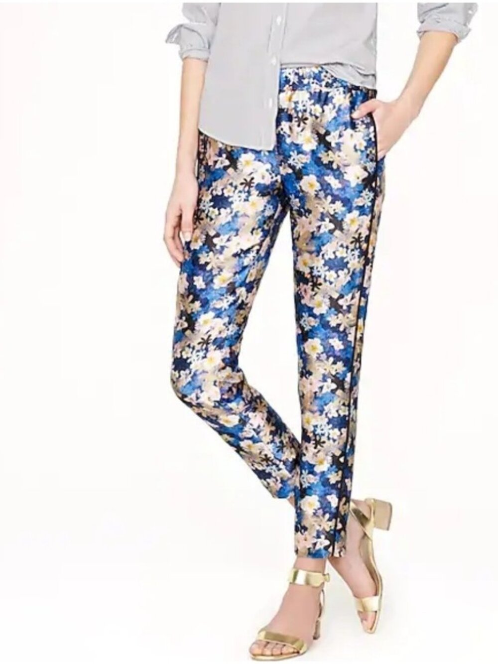NWT J.Crew Collection Track Pant in Blue Night-garden Floral Wool Silk Pants 8
